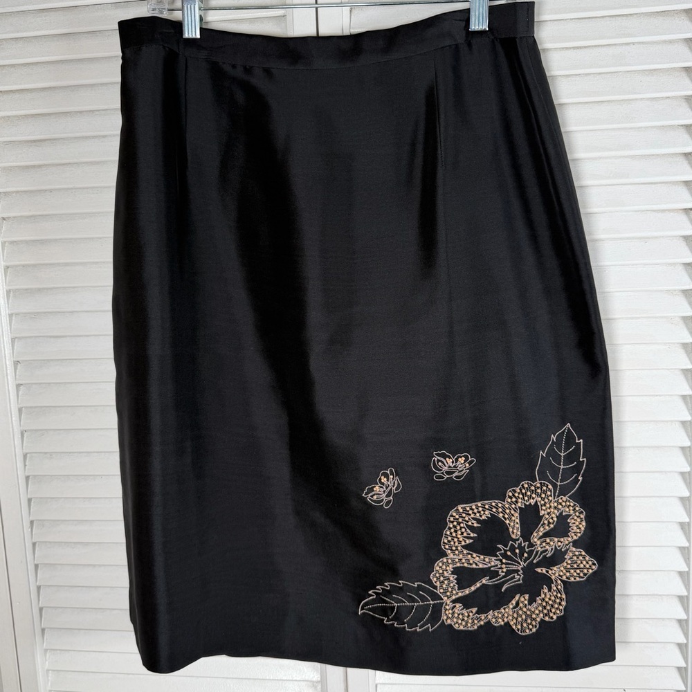 Coldwater Creek Black Silk Embroidered Skirt Size 16 NWT Lined Midi‎